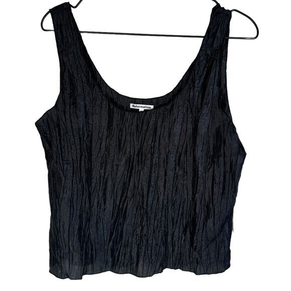 NWT Reformation Black Frida Crinkle Tank Top Medium Minimal Shell Camisole - Picture 4 of 9
